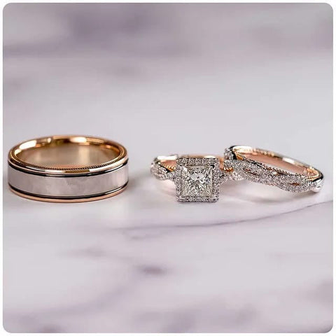 3 Piece - Double Tone Diamantes Ring