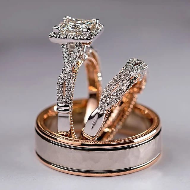 3 Piece - Double Tone Diamantes Ring