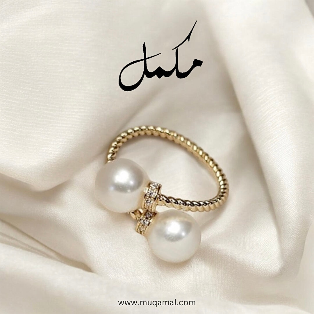 Double Imitation Pearl Open Twist Ring