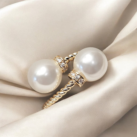 Double Imitation Pearl Open Twist Ring