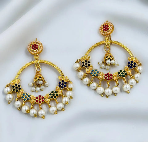 78 Multi Flower Pearl Drop Earrings