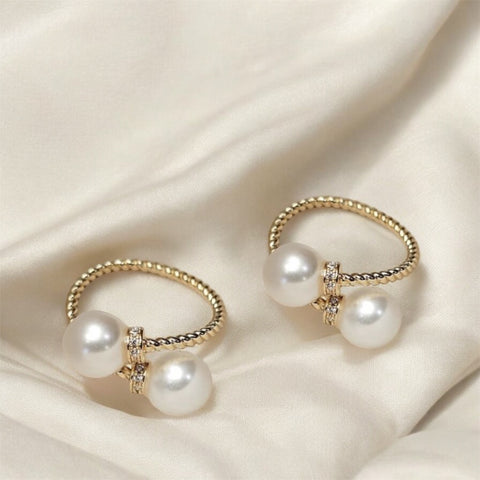 Double Imitation Pearl Open Twist Ring