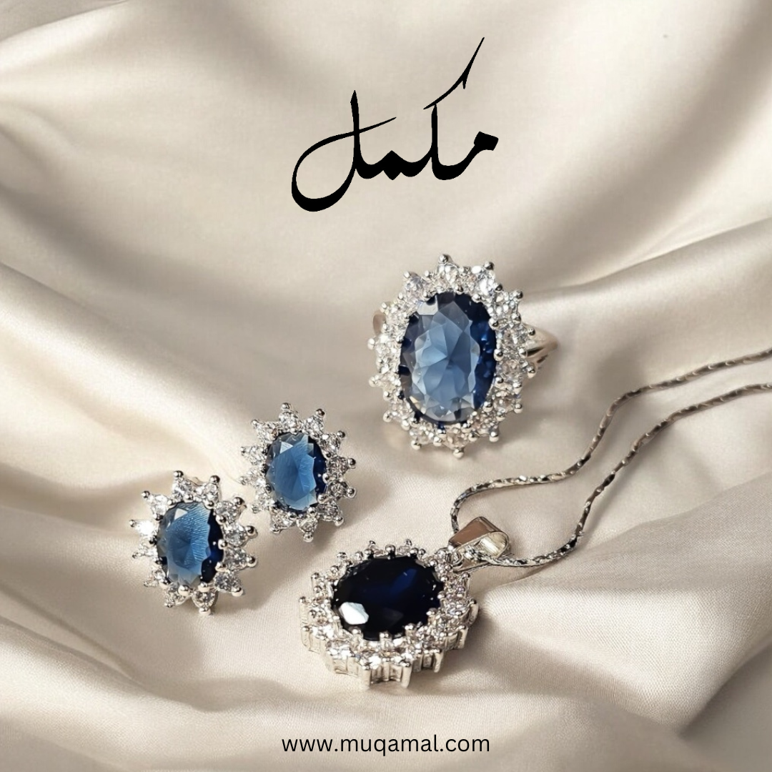 Blue Crystal Rhinestone Charm Earrings Necklace Ring Set