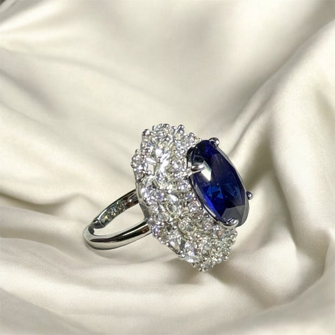 Oval Cut Simulated Blue Sapphire Ring Sterling Silver