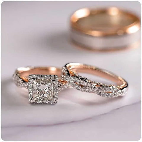 3 Piece - Double Tone Diamantes Ring