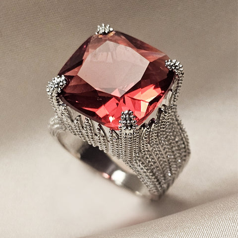 Luxurious Charming Faux Ruby Ring Cubic Square Zirconia Ring